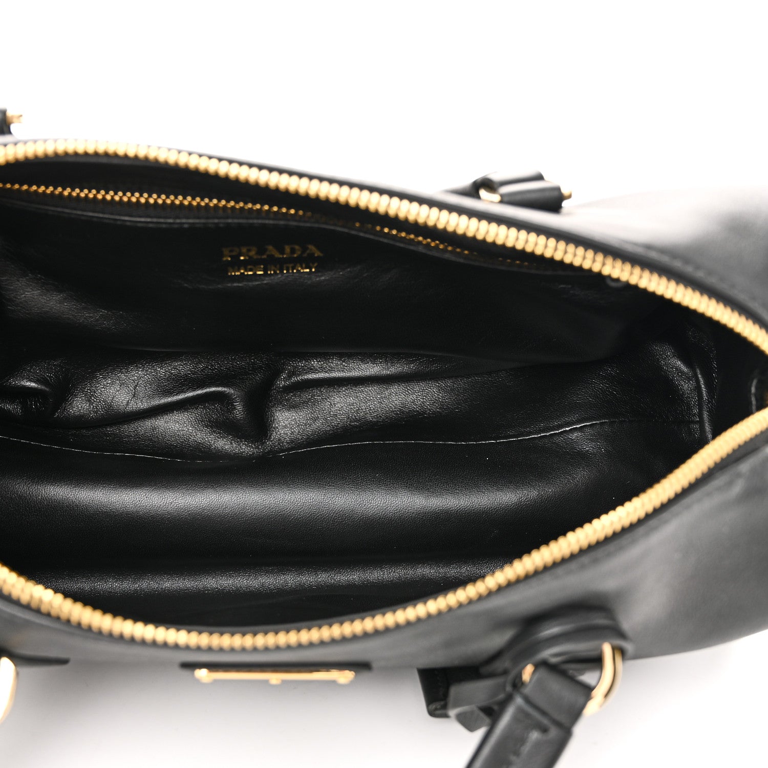 Prada Soft Grain Bauletto Medium Top Handle Bag With Padlock Black 5 of 9