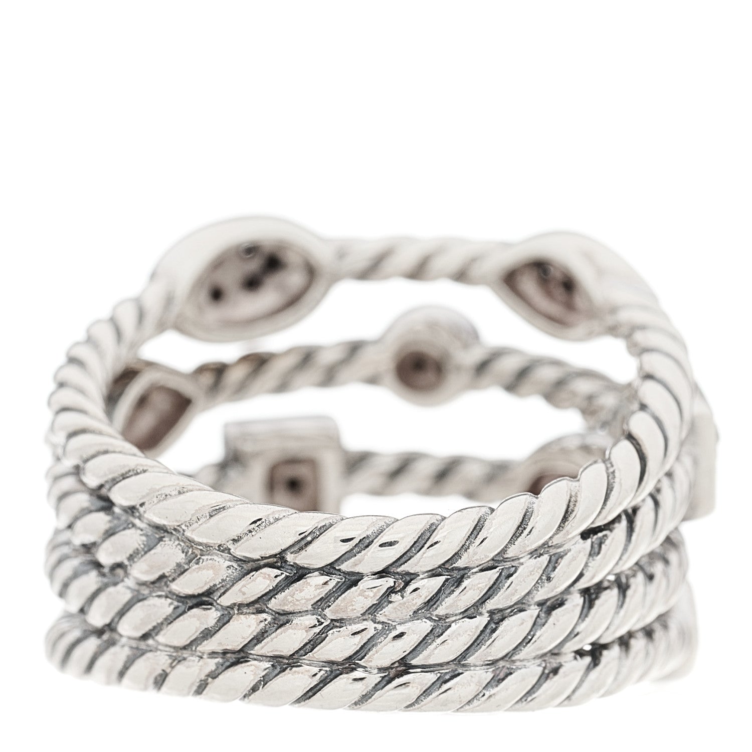 David Yurman Sterling Silver Black Diamond Confetti 4 Row Ring 52 6 4 of 5