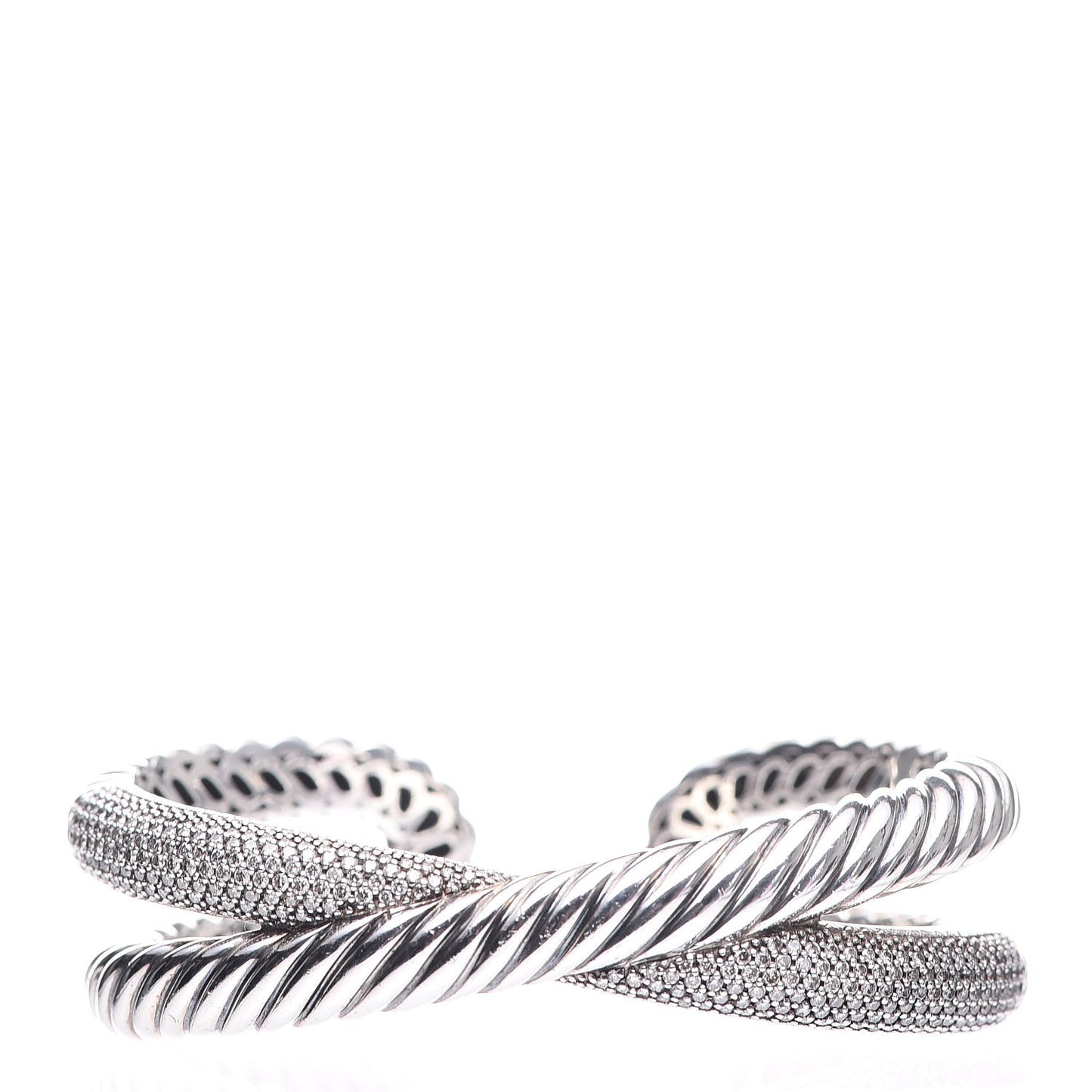 Sterling Silver Pave Diamonds Crossover Cuff