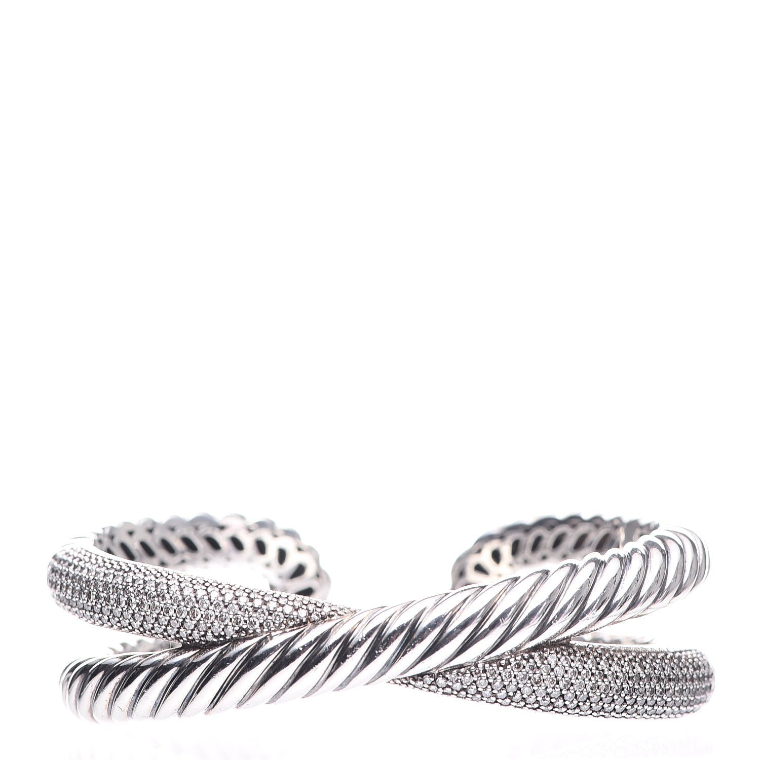 David Yurman Sterling Silver Pave Diamonds Crossover Cuff 1 of 5