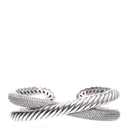 David Yurman Sterling Silver Pave Diamonds Crossover Cuff 1 of 5