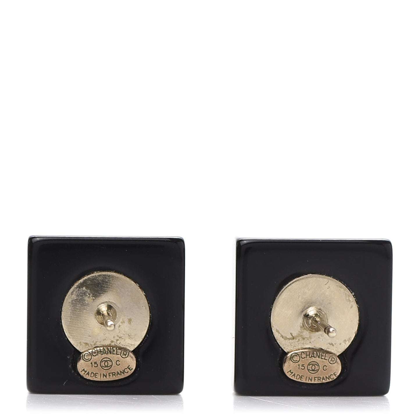 Resin Square CC Earrings Black Gold