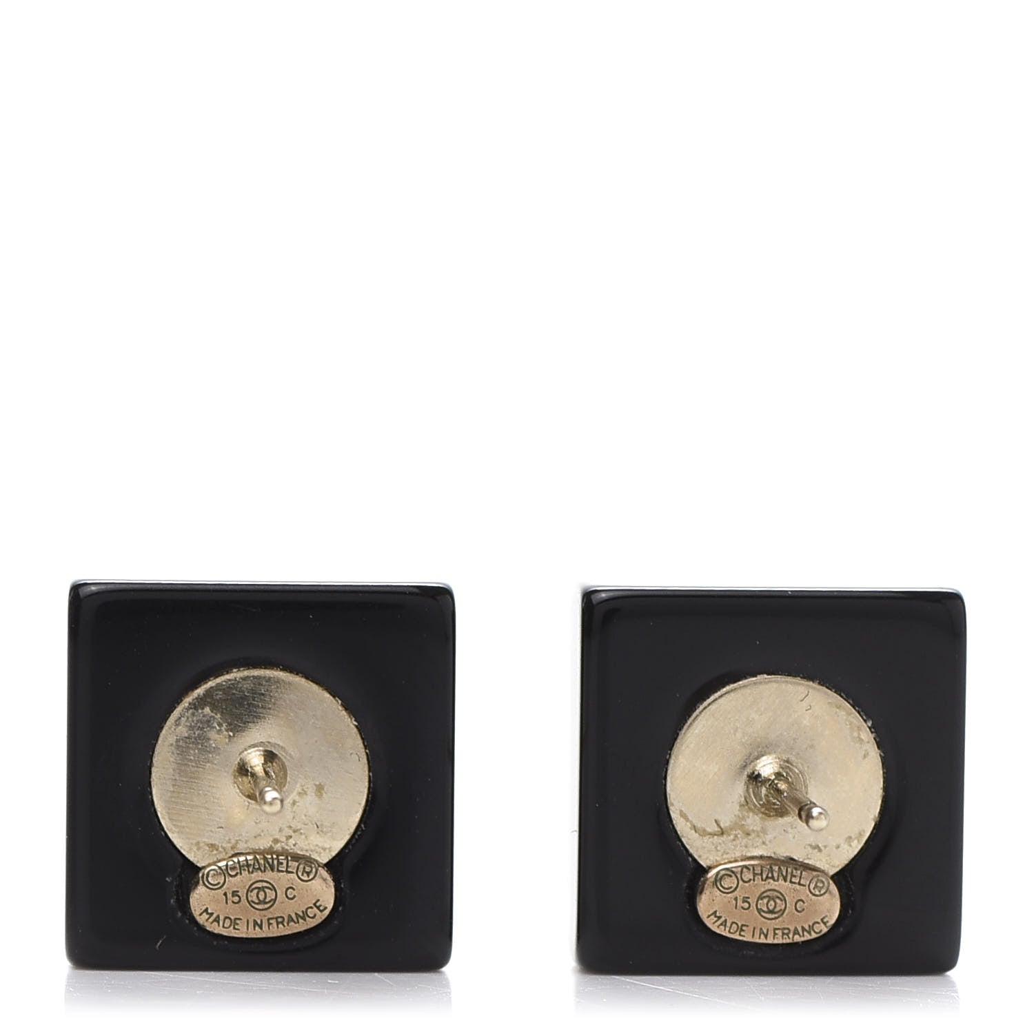Chanel Resin Square CC Earrings Black Gold 4 of 5