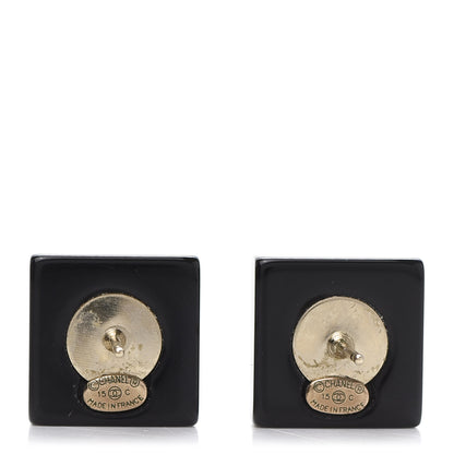Chanel Resin Square CC Earrings Black Gold 4 of 5