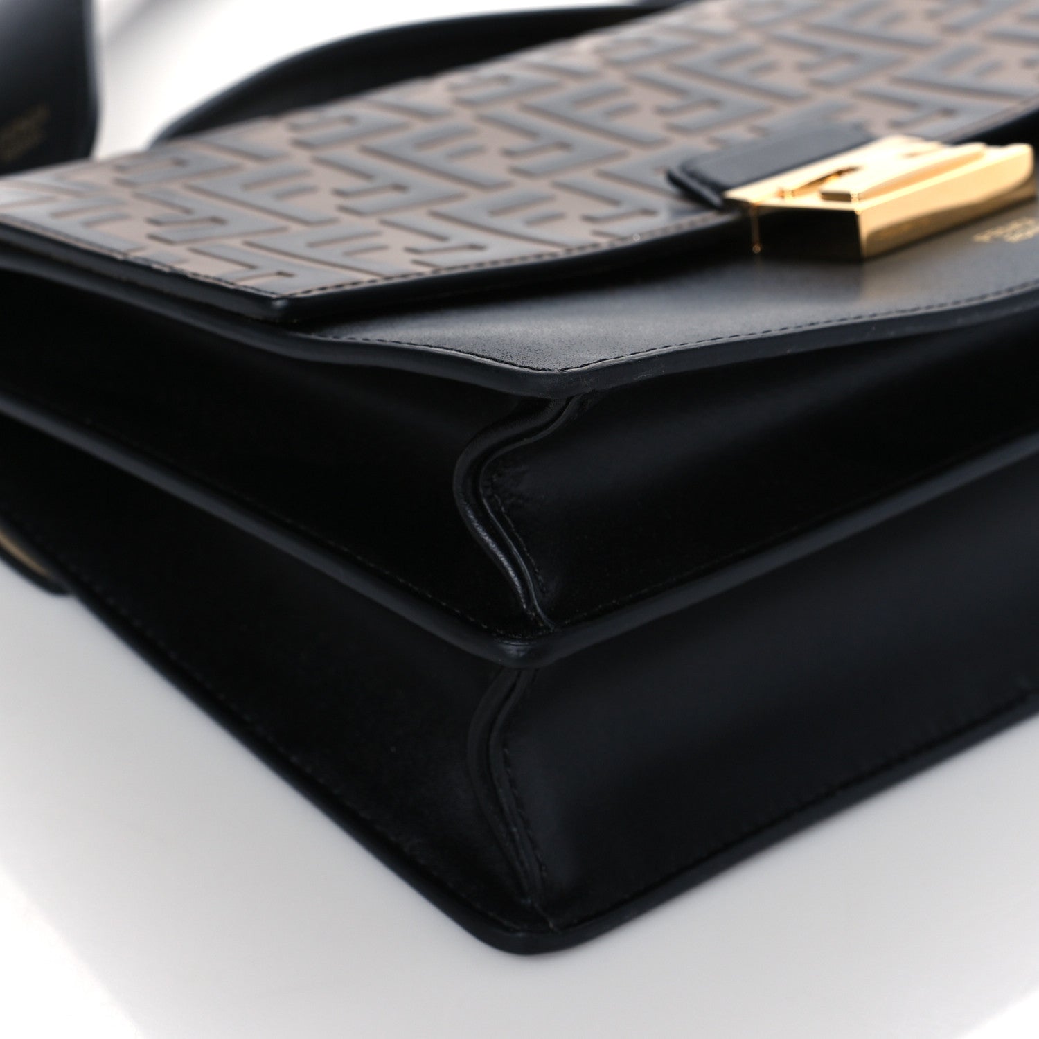 Fendi Vitello Liberty Bi-Color FF 1974 Embossed Kan U Shoulder Bag Black Maya 9 of 10