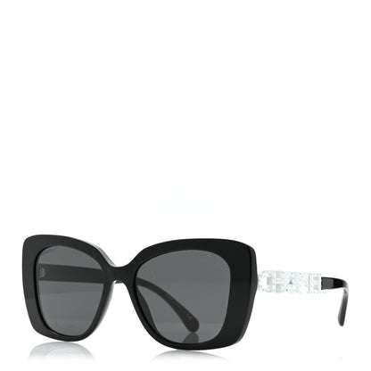 Chanel Acetate Strass Polarized Square Sunglasses 5422-B Black White 1 of 8