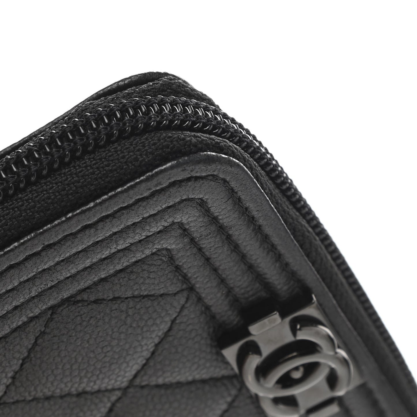 Caviar Quilted Boy Zip Around Coin Purse Wallet So Black