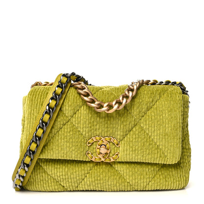 Chanel Corduroy Quilted Medium Chanel 19 Flap Light Green 1 of 11