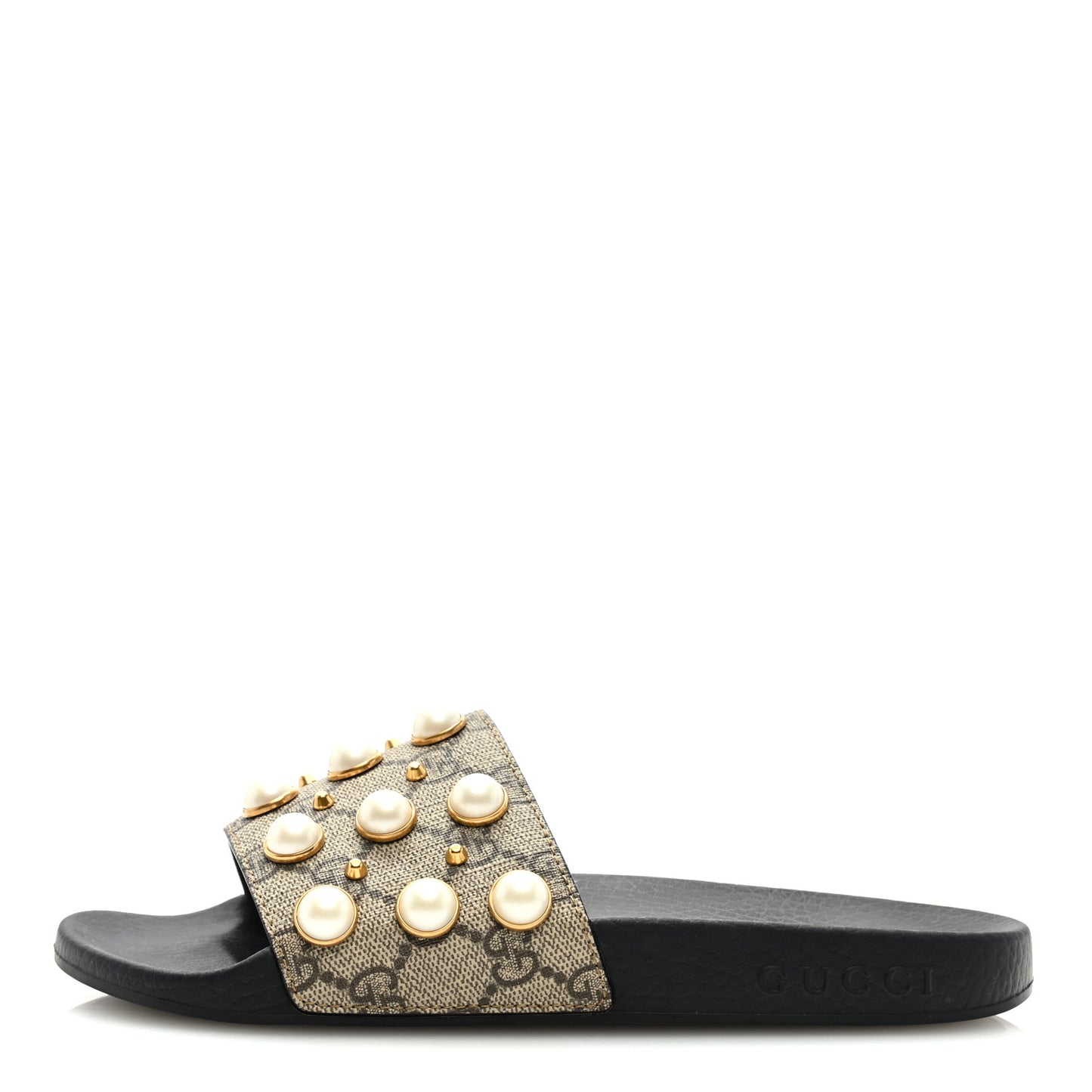 GG Supreme Monogram Pearls Slide Sandals 36 Beige