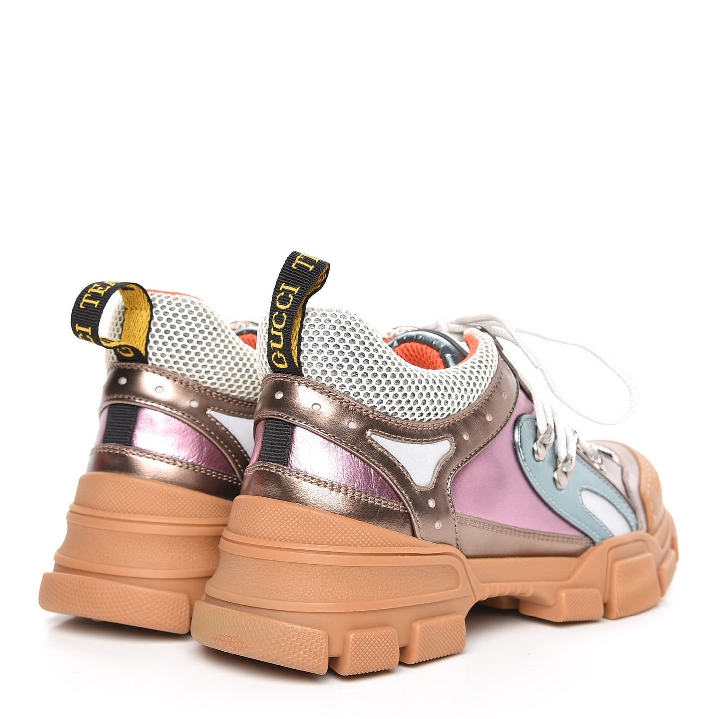 X SEGA Metallic Calfskin Mesh Womens Flashtrek Sneakers 40 Rame Mystic White Lago