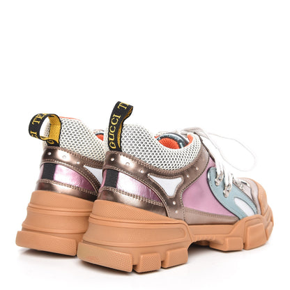 Gucci X SEGA Metallic Calfskin Mesh Womens Flashtrek Sneakers 40 Rame Mystic White Lago 4 of 9