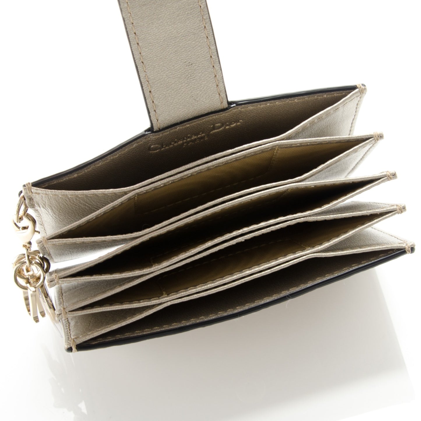 Metallic Grained Calfskin Cannage Lady Dior 5-Gusset Card Holder Gold