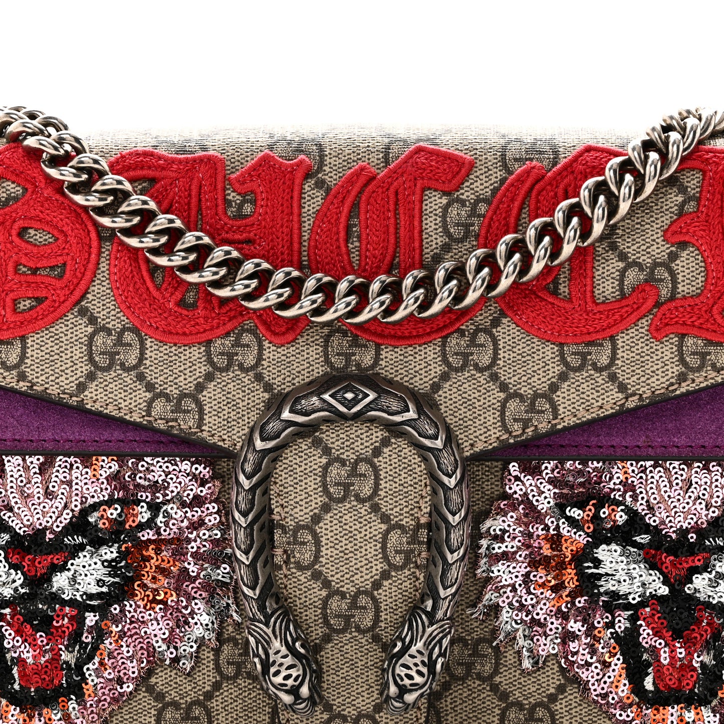 GG Supreme Monogram Embroidered Small Dionysus Shoulder Bag Purple