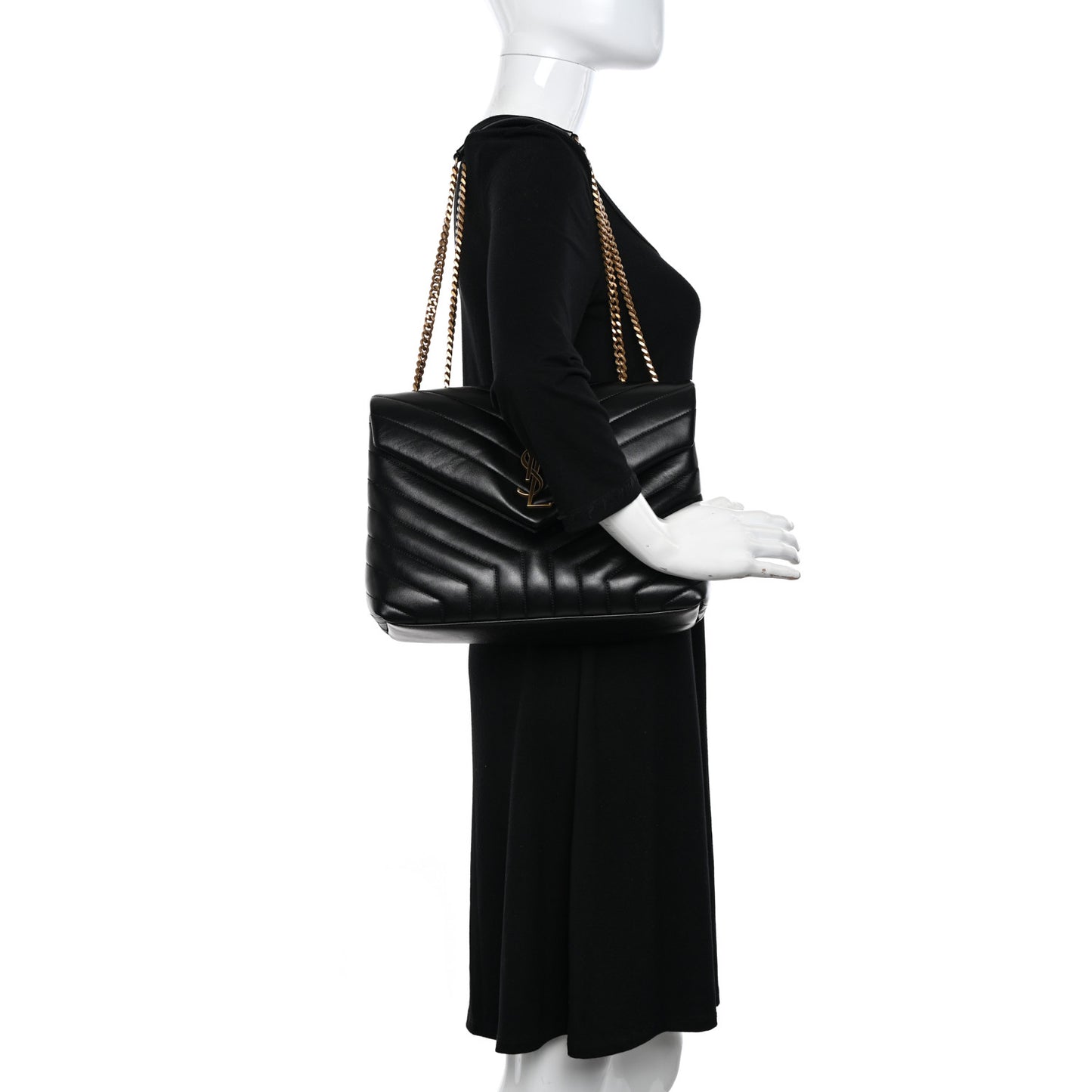 Calfskin Y Quilted Monogram Medium Loulou Chain Satchel Black