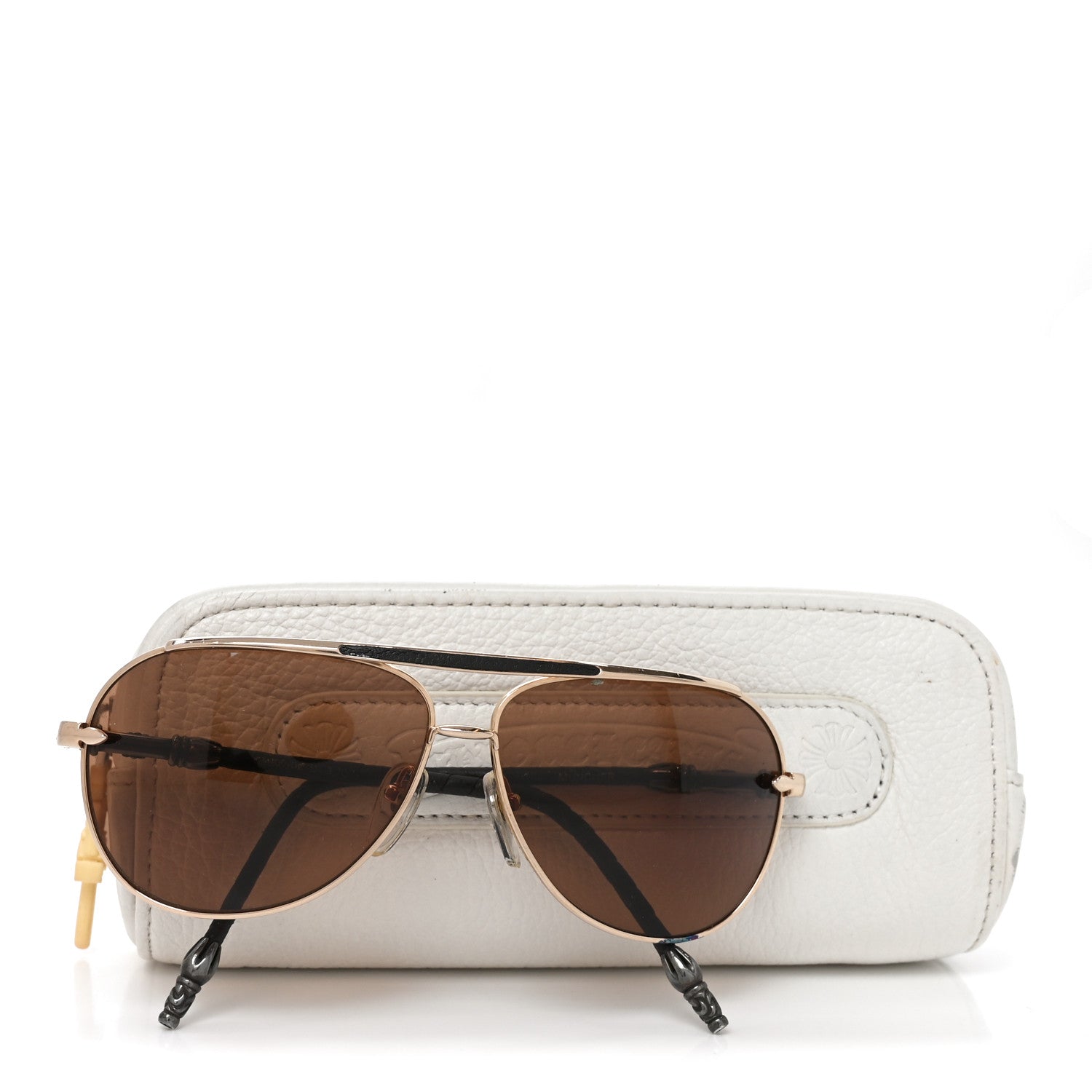 Chrome Hearts Calfskin Aviator Muncher Sunglasses Gold 7 of 7