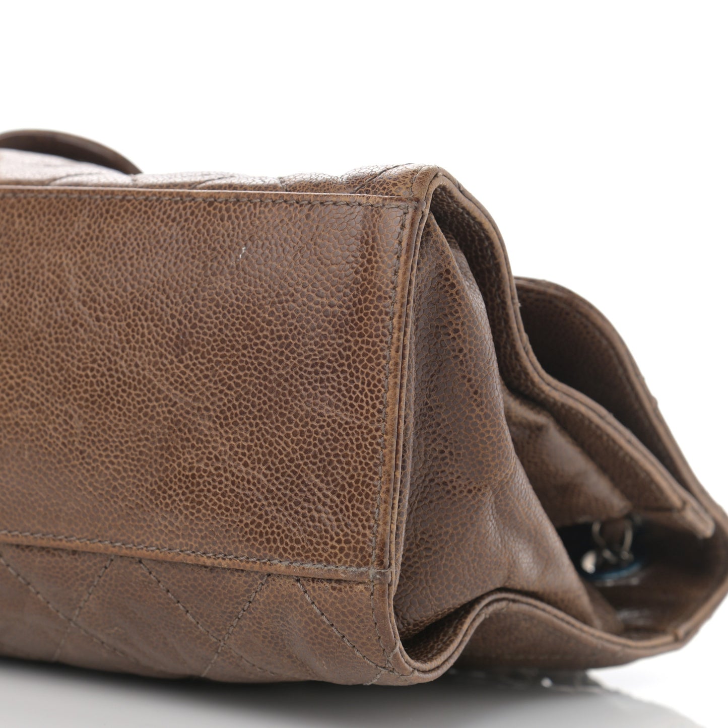 Crumpled Grained Calfskin Jumbo CC Crave Flap Beige