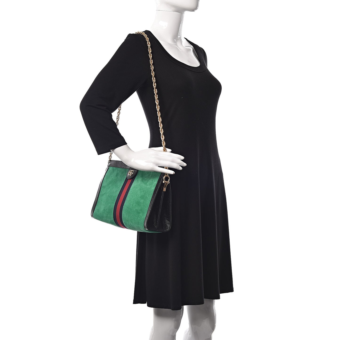 Suede Patent Web Medium Ophidia Chain Shoulder Bag New Shamarock Black