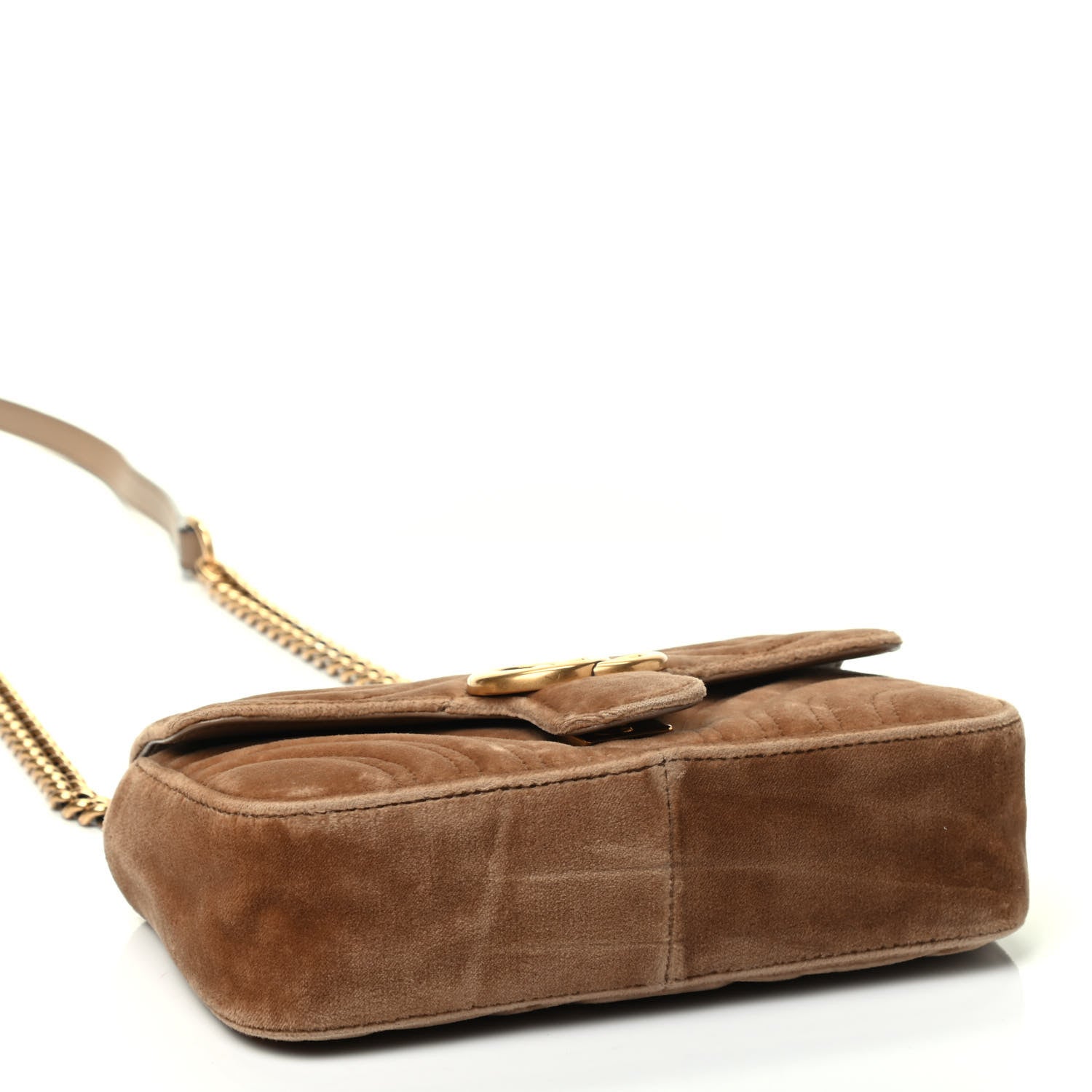 Gucci Velvet Matelasse Mini GG Marmont Shoulder Bag Taupe 3 of 4