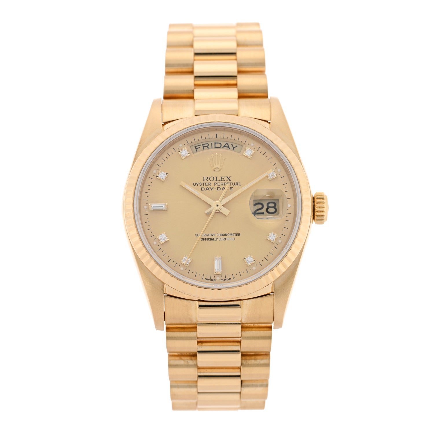 Rolex 18K Yellow Gold Diamond 36mm Oyster Perpetual Day-Date President Watch Champagne 18038 1 of 5