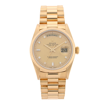Rolex 18K Yellow Gold Diamond 36mm Oyster Perpetual Day-Date President Watch Champagne 18038 1 of 5
