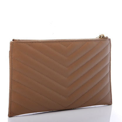 Saint Laurent Grain De Poudre Chevron Monogram Bill Pouch Dune 3 of 8