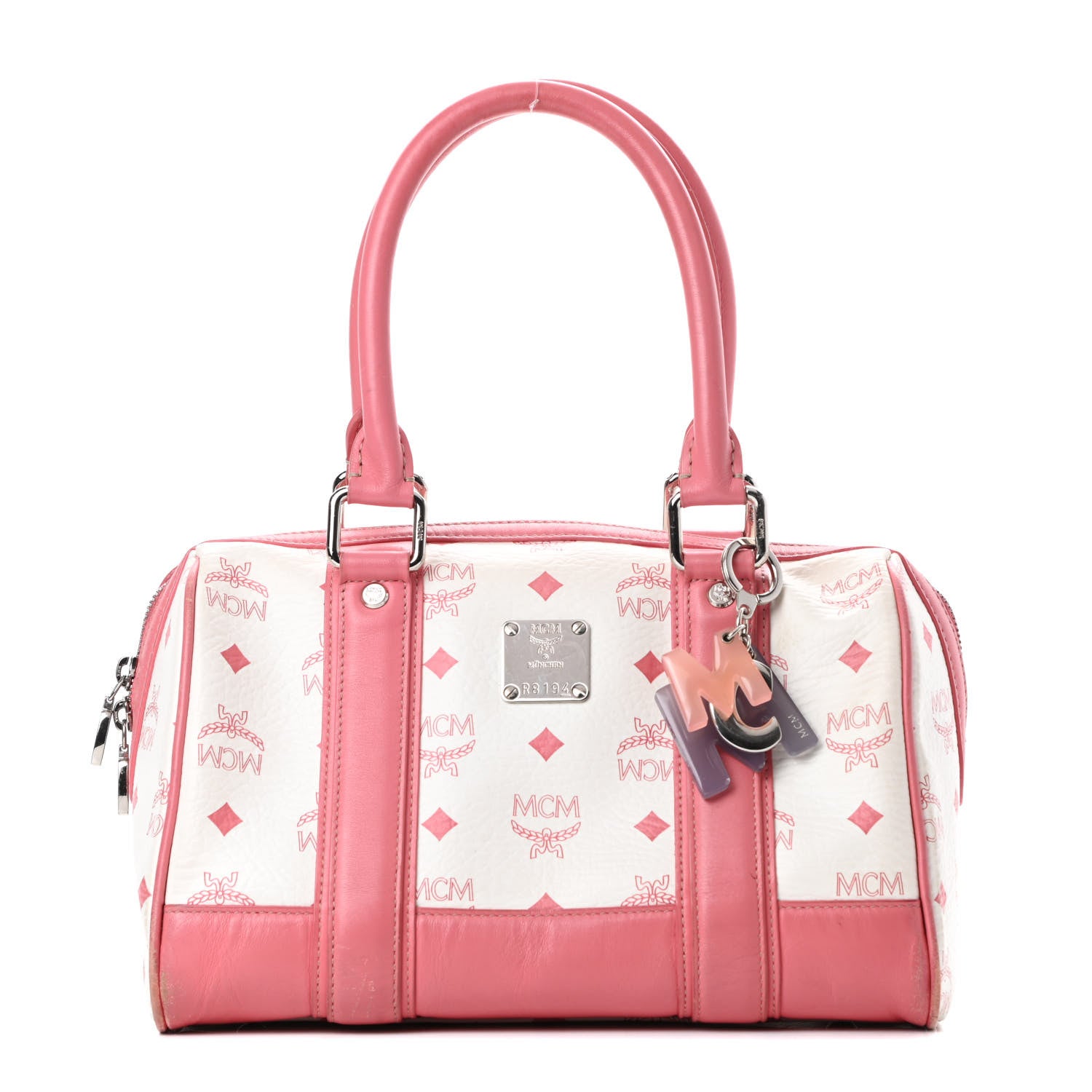 MCM Visetos Small Boston Bag Pink White 1 of 18