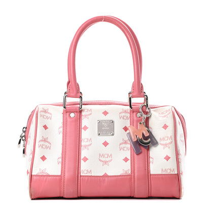 MCM Visetos Small Boston Bag Pink White 1 of 18