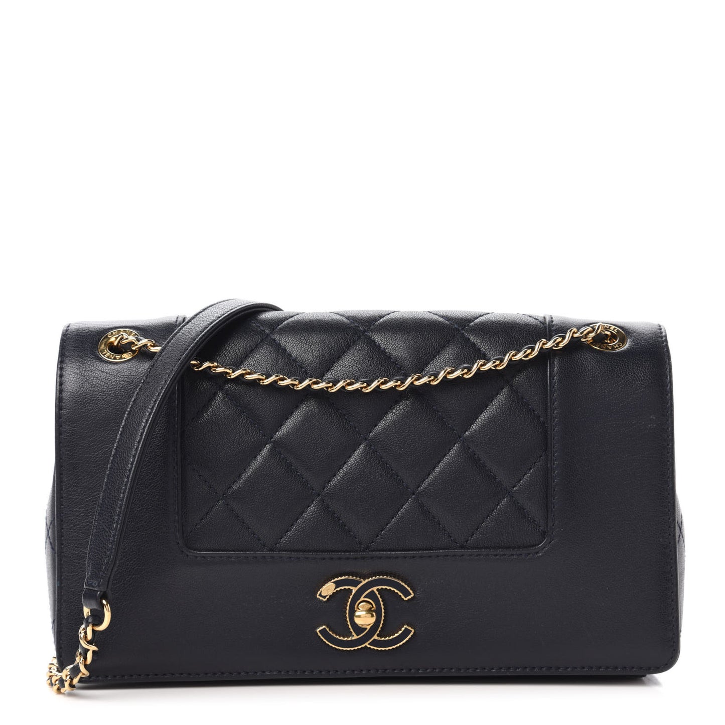 Sheepskin Quilted Medium Vintage Mademoiselle Flap Dark Navy