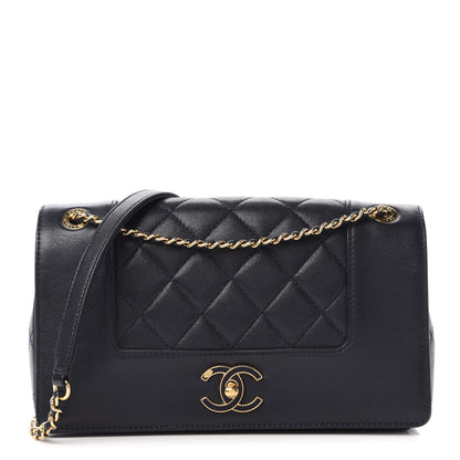 Chanel Sheepskin Quilted Medium Vintage Mademoiselle Flap Dark Navy 1 of 11