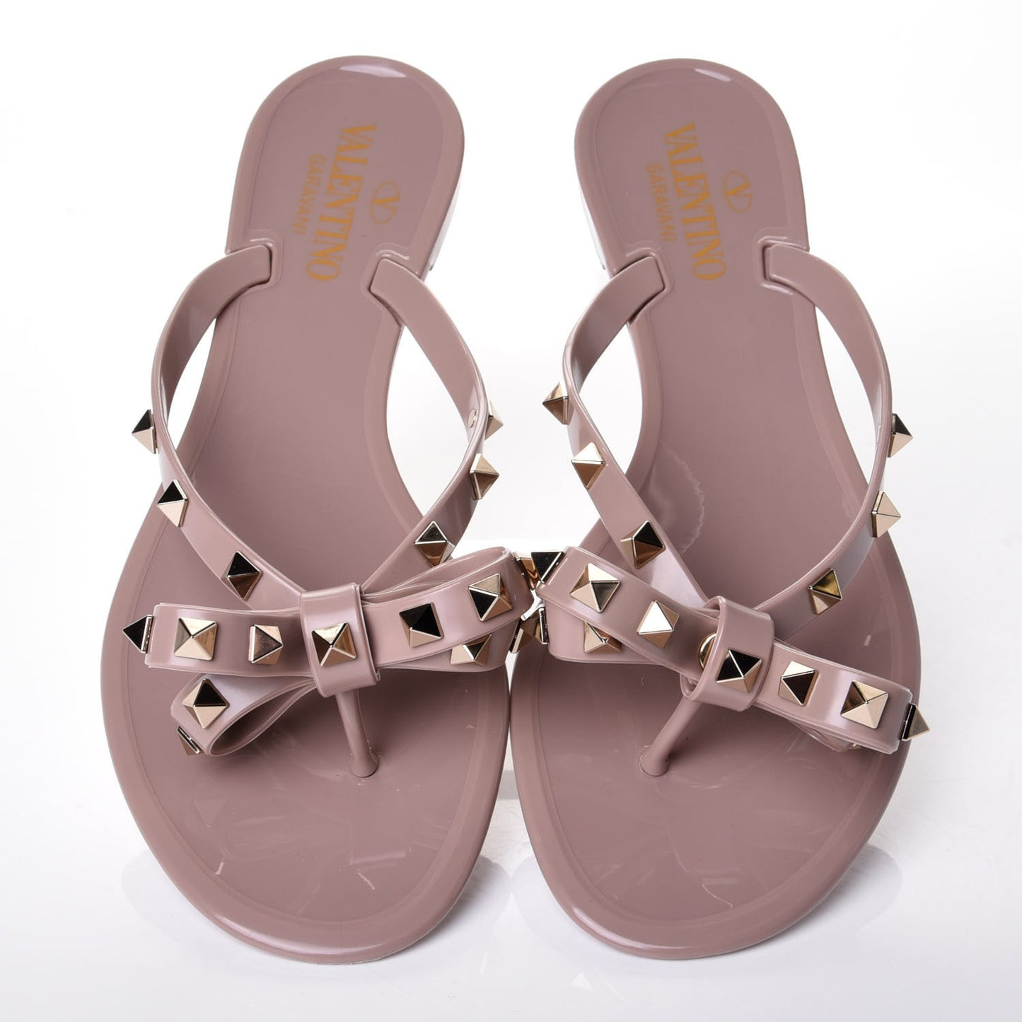 PVC Jelly Rockstud Bow Thong Sandals 38 Poudre