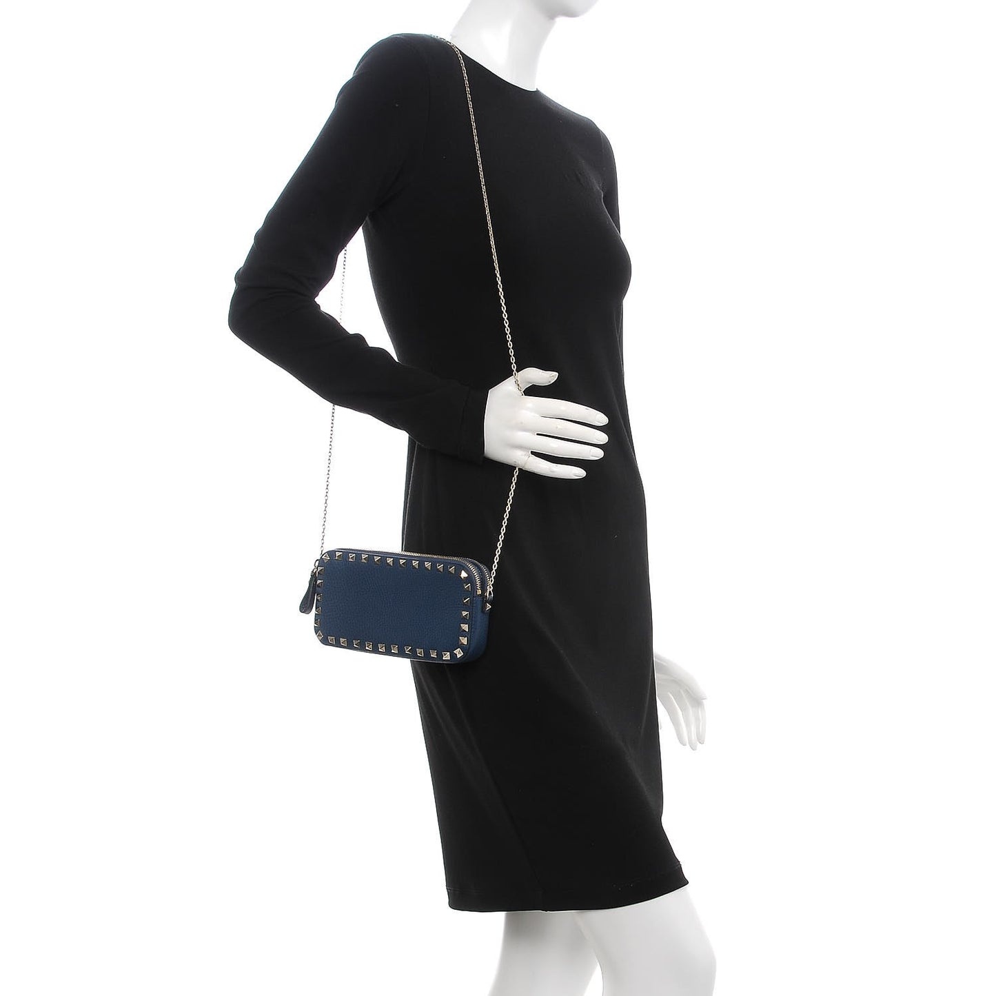Pebbled Calfskin Rockstud Chain Pouch Shoulder Bag Peacock