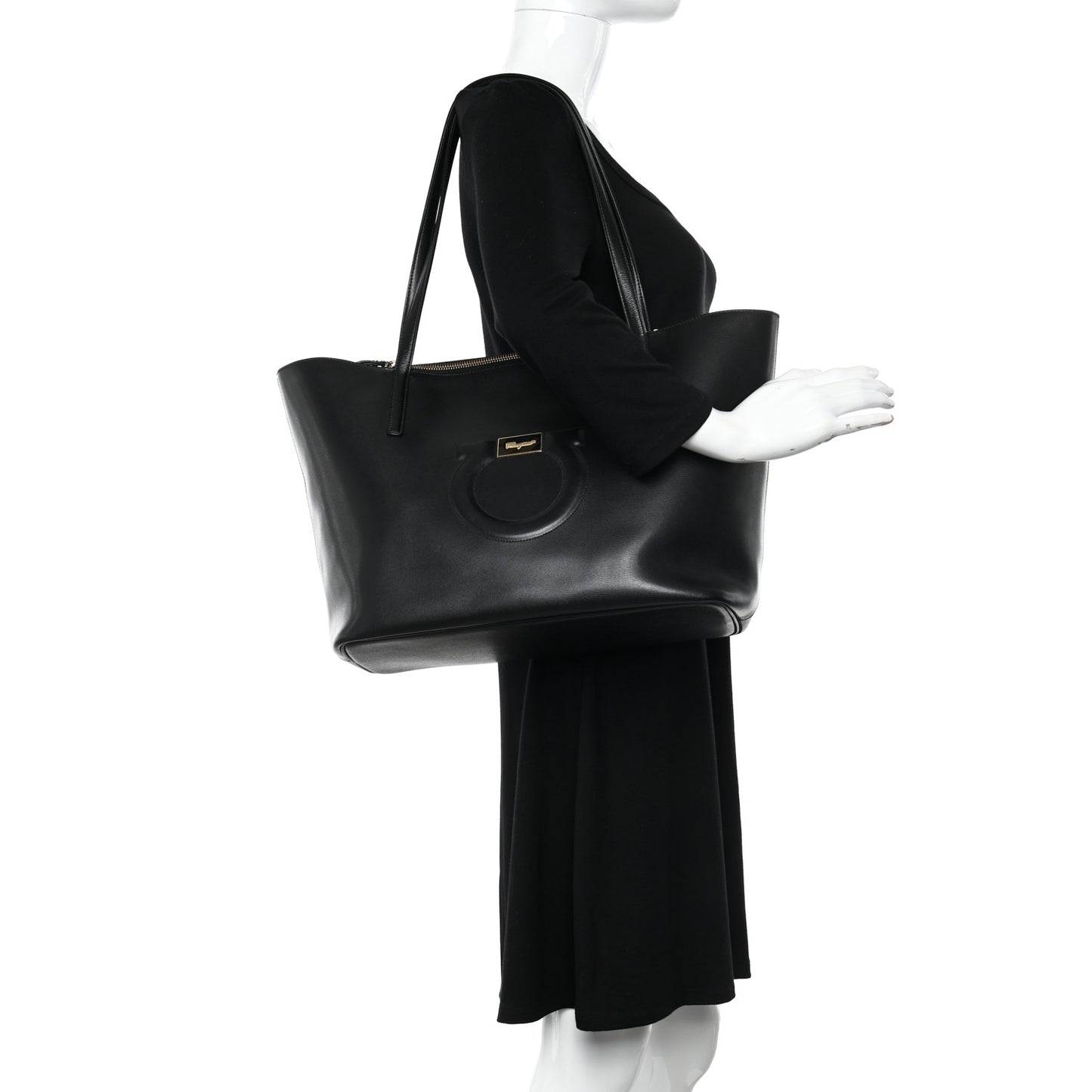 Calfskin Medium Gancini Tote Black