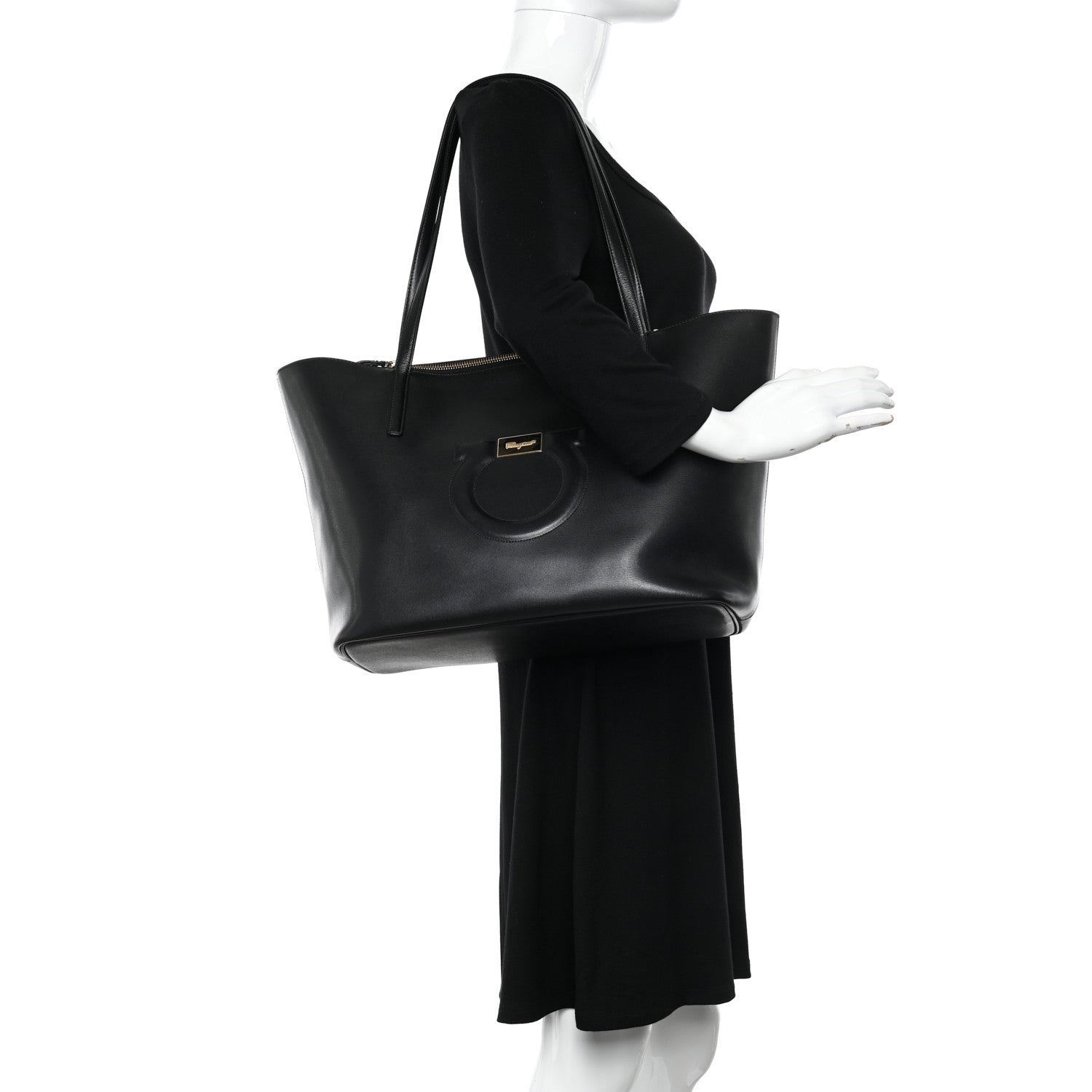 Salvatore Ferragamo Calfskin Medium Gancini Tote Black 2 of 12