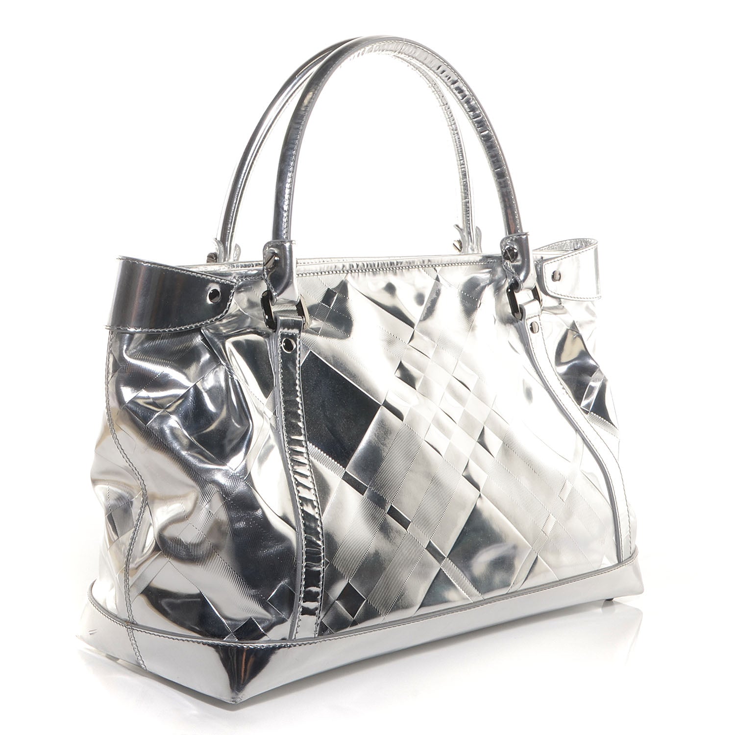 Burberry Patent Check Embossed Ember Tote Silver 3 of 8