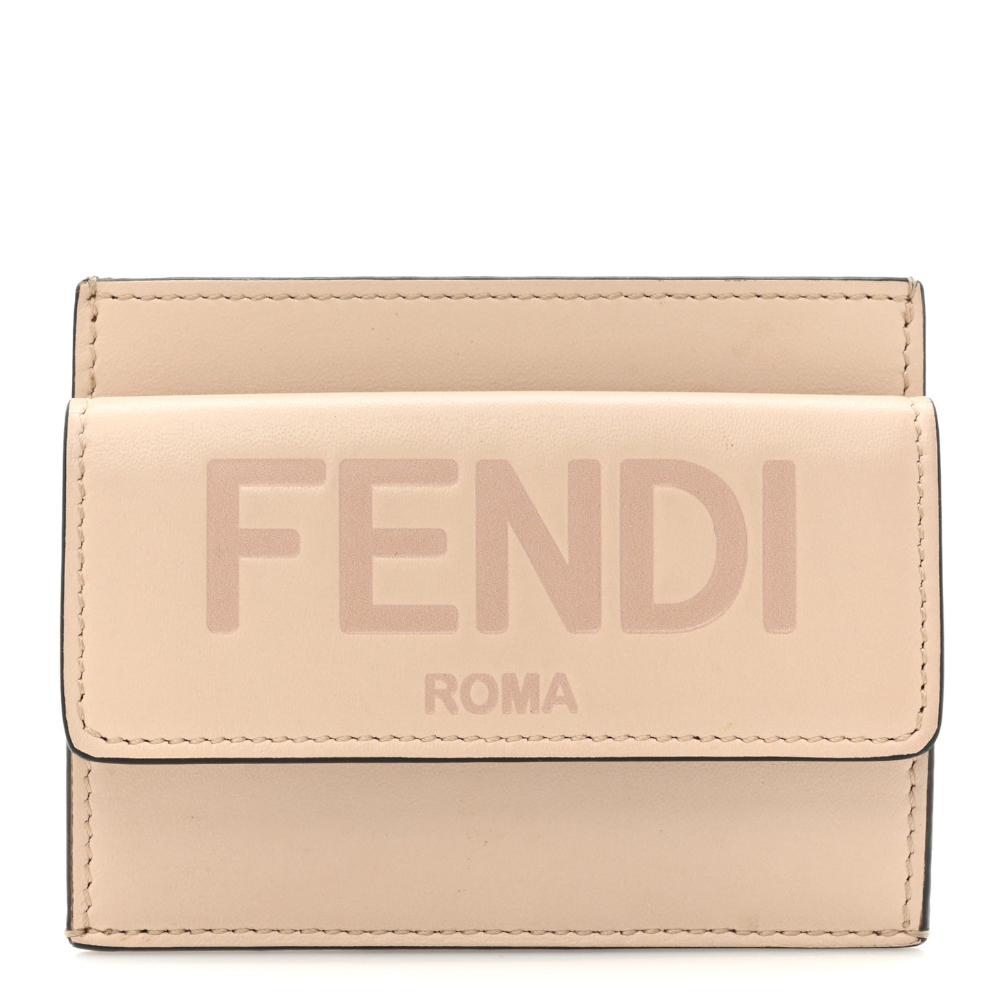 Vitello King Tamponato Logo Embossed Fold Over Card Holder Wallet Poudre