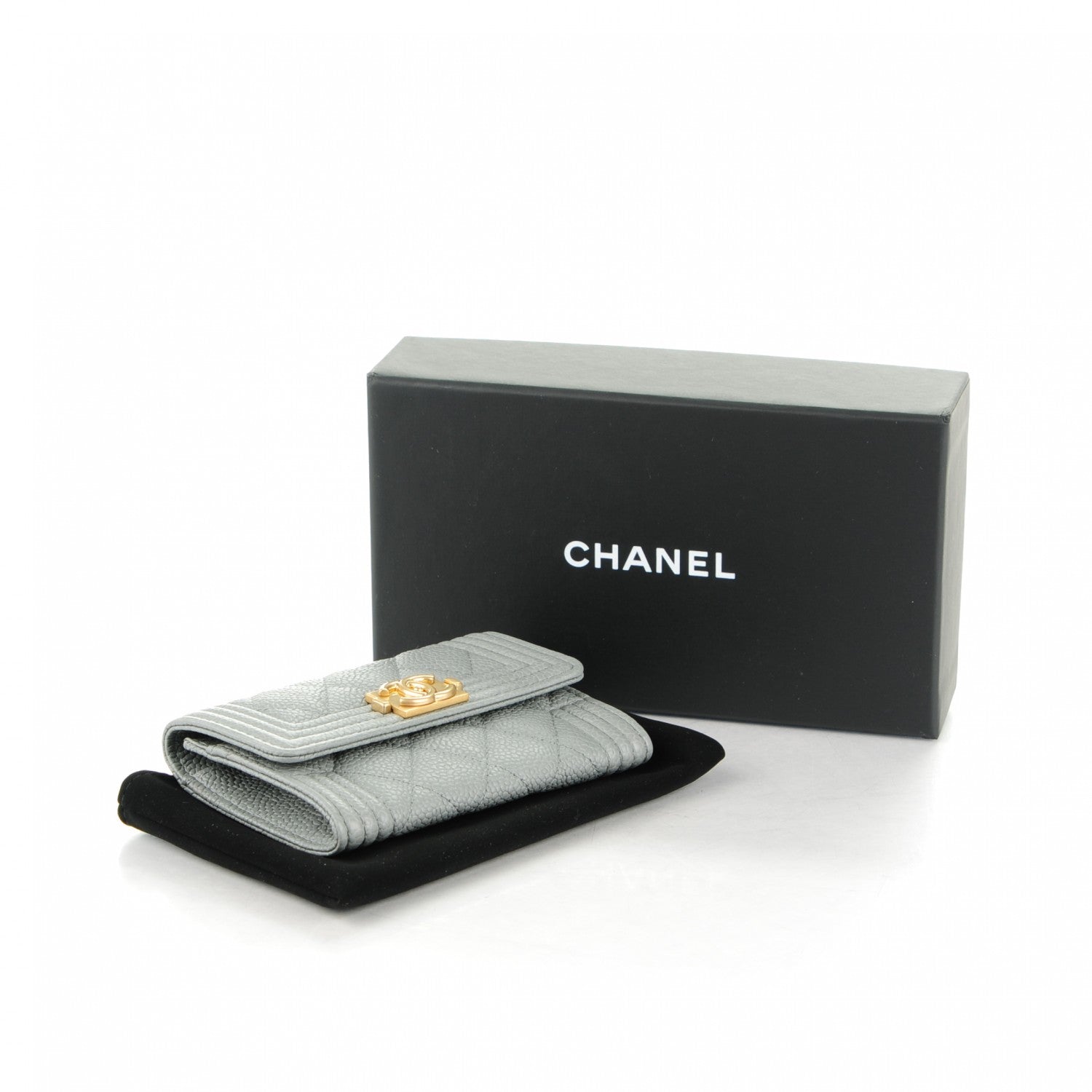 Chanel Caviar Quilted Boy Flap Card Holder Grey 4 of 8