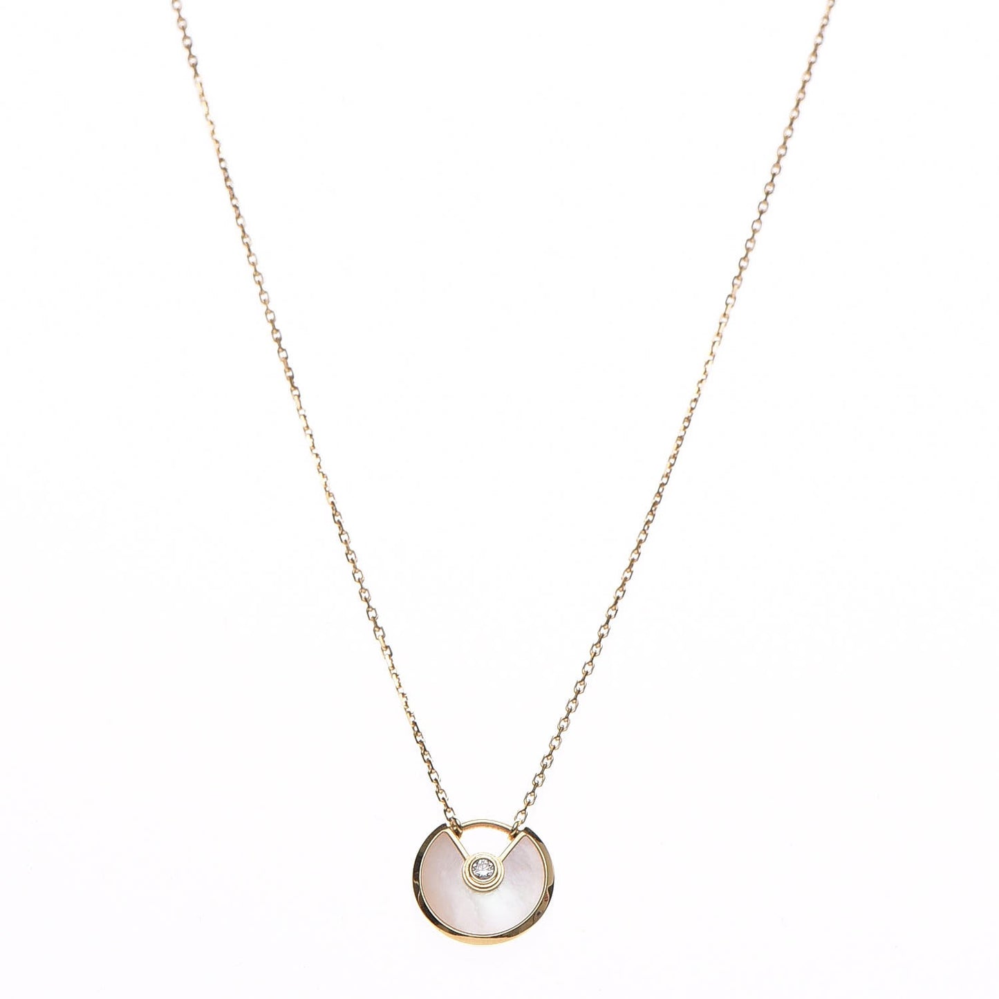 18K Yellow Gold Diamond Mother of Pearl XS Amulette de Cartier Pendant Necklace