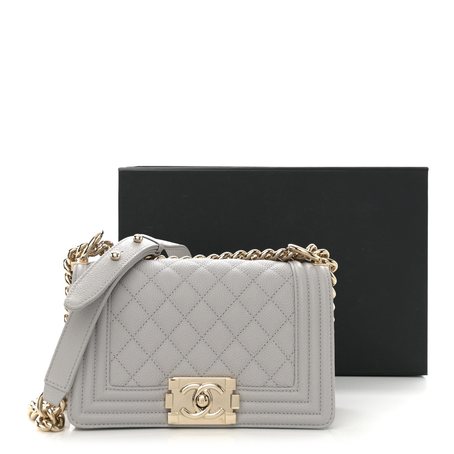 Chanel Caviar Quilted Small Boy Flap Light Grey 11 of 11