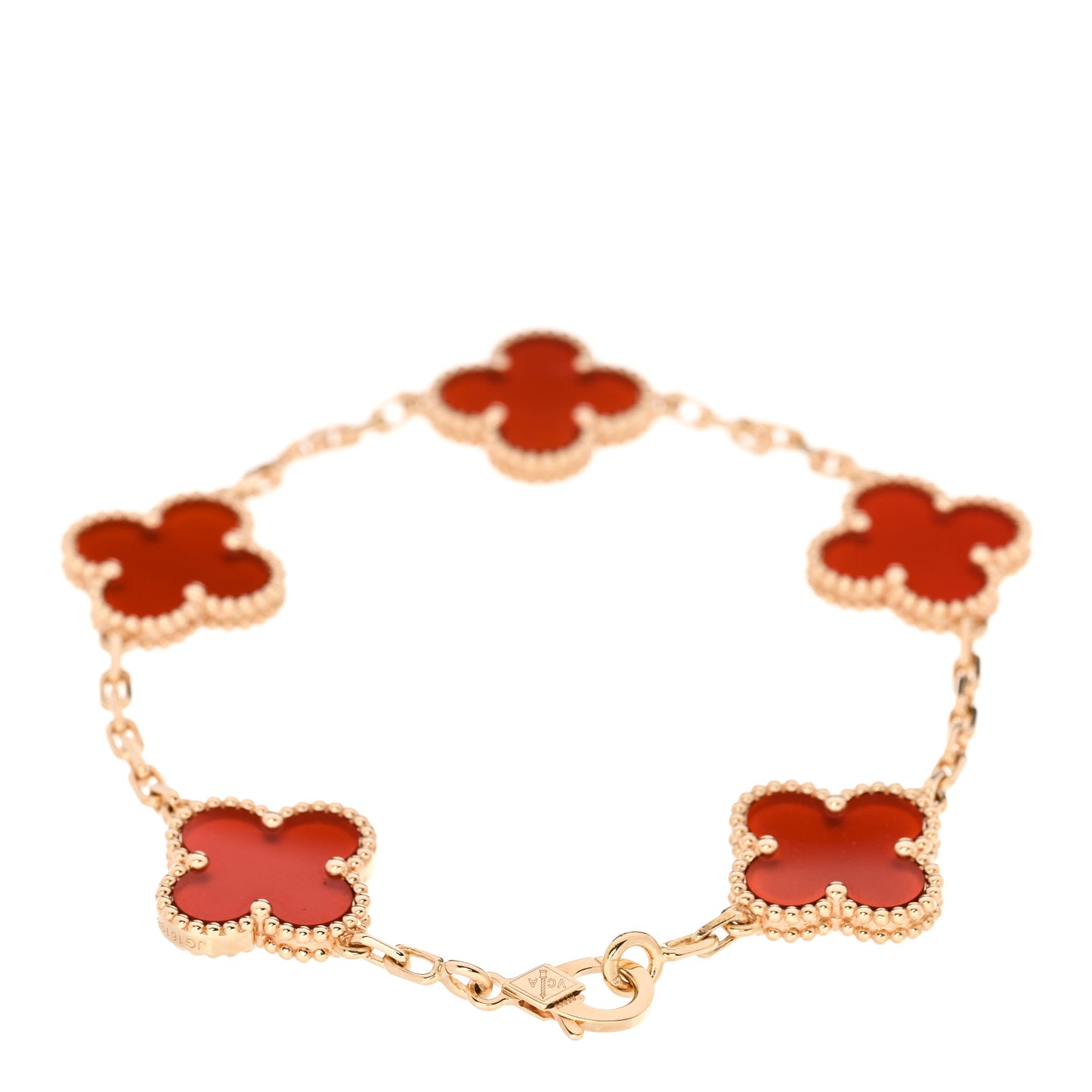 18K Yellow Gold Carnelian 5 Motifs Vintage Alhambra Bracelet