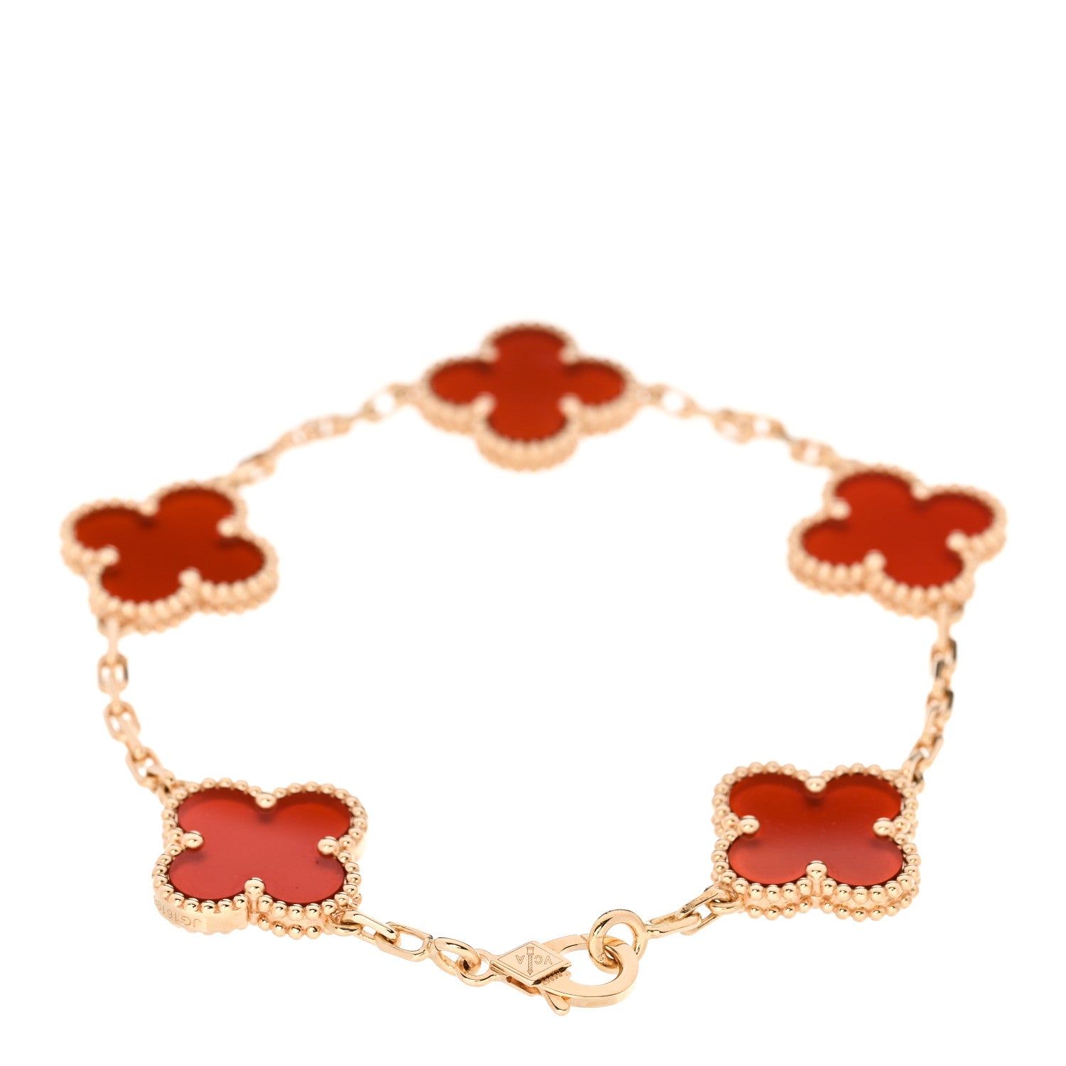 Van Cleef & Arpels 18K Yellow Gold Carnelian 5 Motifs Vintage Alhambra Bracelet 3 of 6