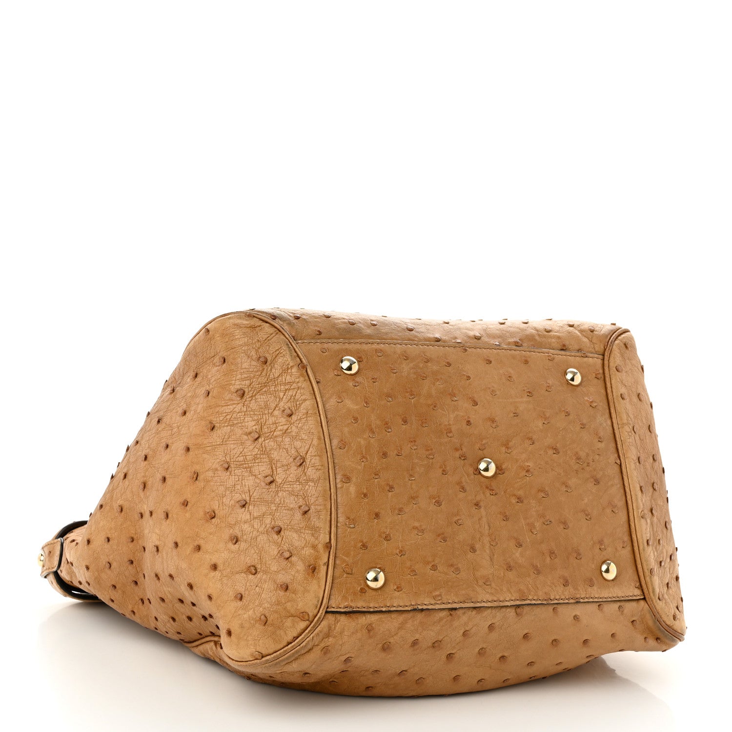 Gucci Ostrich Medium Bamboo Buckle Tote Tan 4 of 11