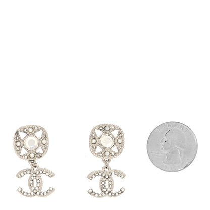 Chanel Crystal Pearl CC Drop Earrings Silver 2 of 4