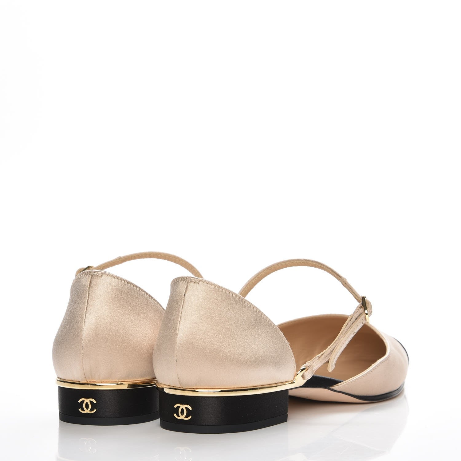 Chanel Satin Cap Toe CC Flats 38 Beige Black 4 of 9