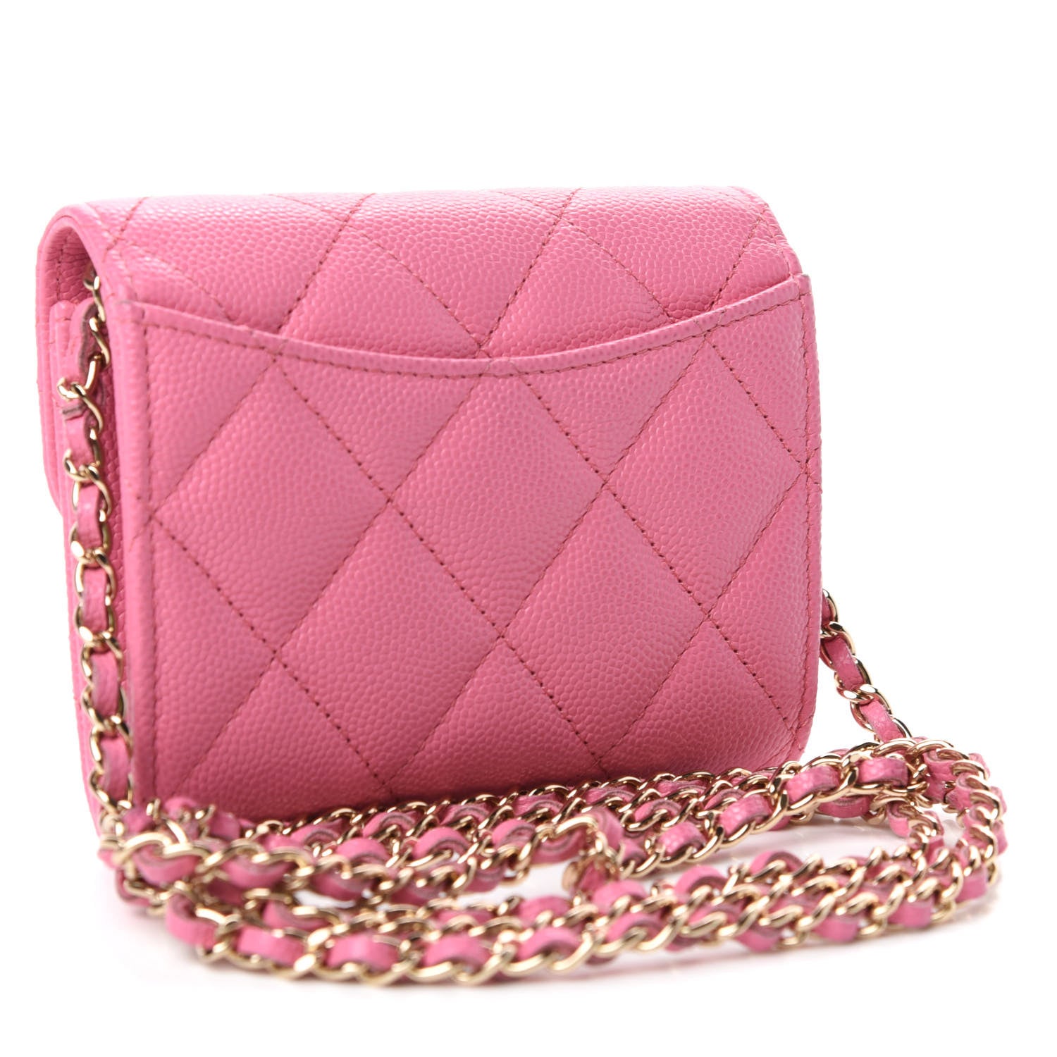 Chanel Caviar Quilted Flap Card Holder On Chain Pink 3 of 8