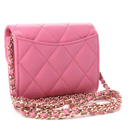 Chanel Caviar Quilted Flap Card Holder On Chain Pink 3 of 8