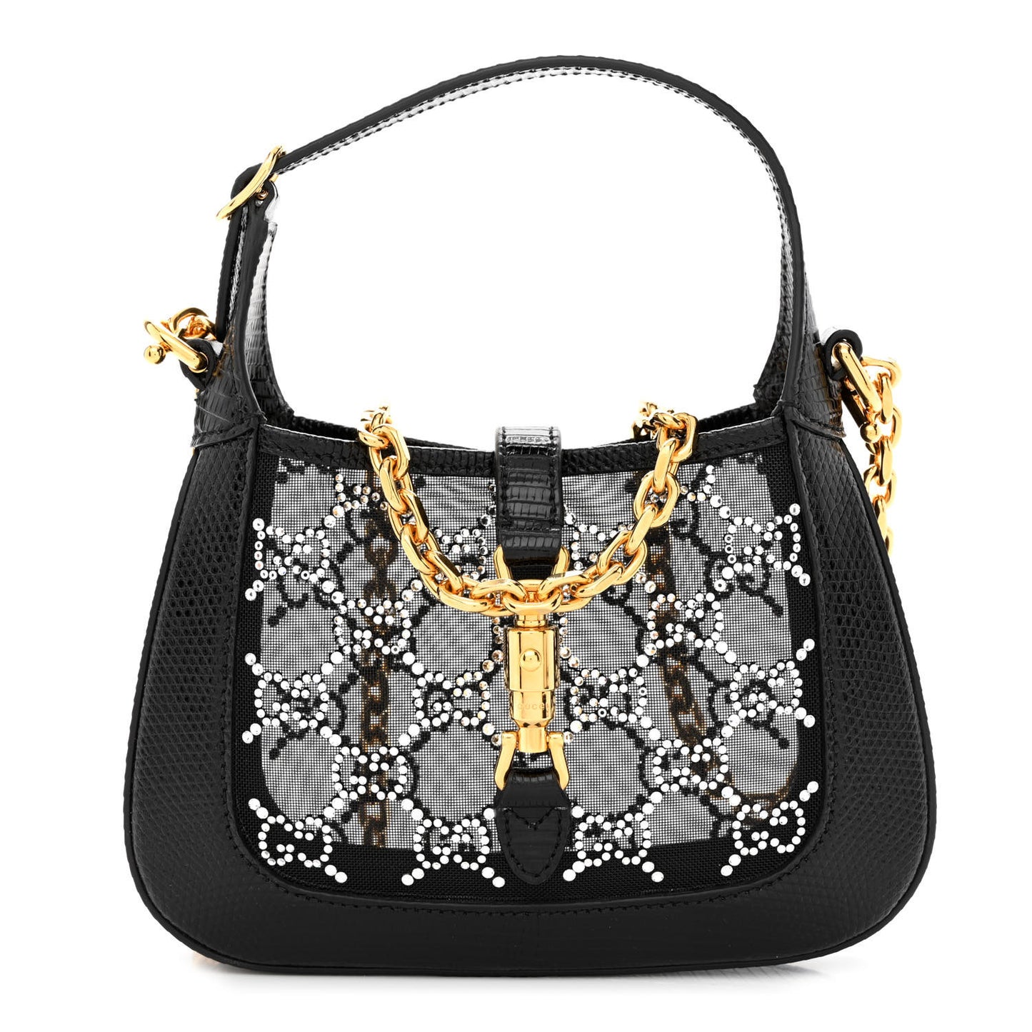 Lizard Mesh Crystal GG Monogram Mini Jackie 1961 Hobo Black