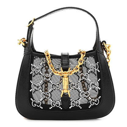 Gucci Lizard Mesh Crystal GG Monogram Mini Jackie 1961 Hobo Black 1 of 10