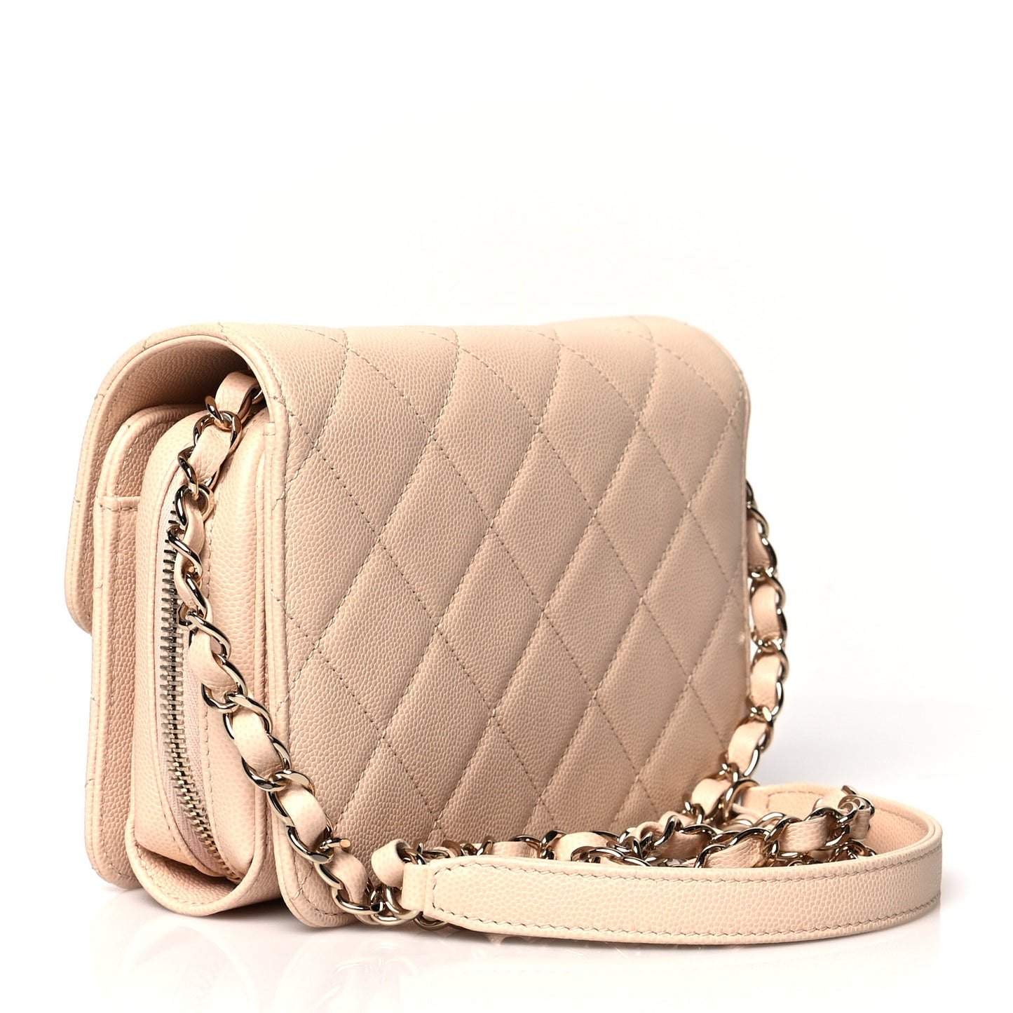 Caviar Quilted Like A Wallet Flap Light Beige