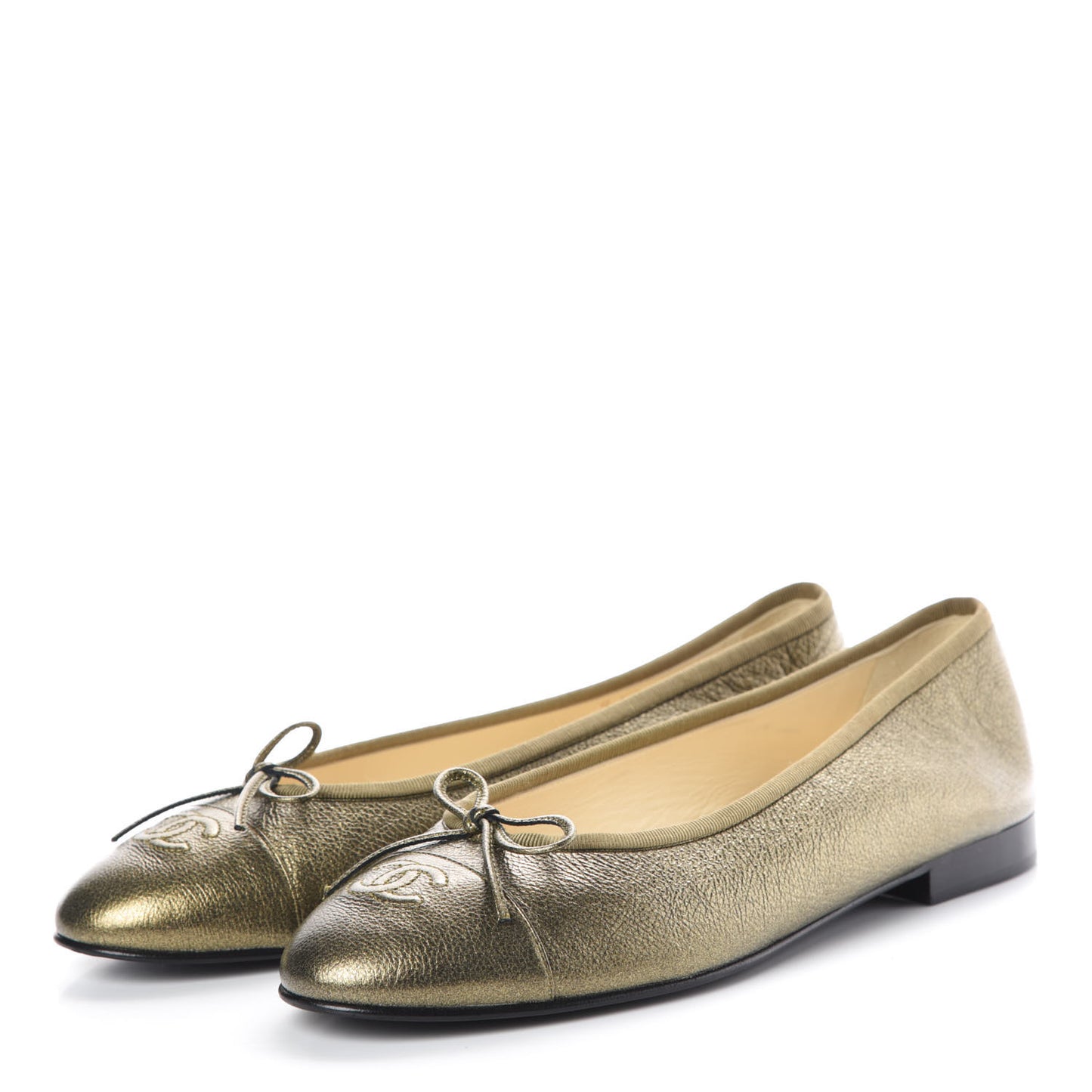 Metallic Calfskin Cap Toe CC Ballerina Flats 41 Gold