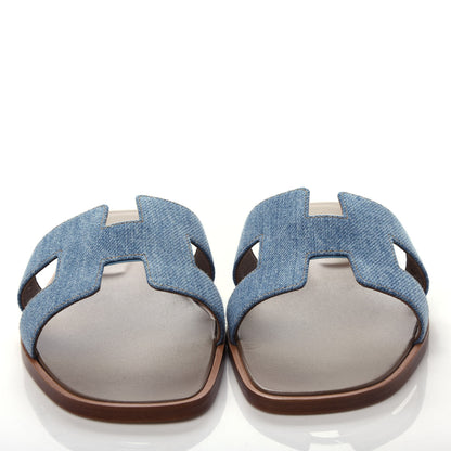 Hermes Denim Canvas Oran Sandals 38.5 Bleu Clair 5 of 10